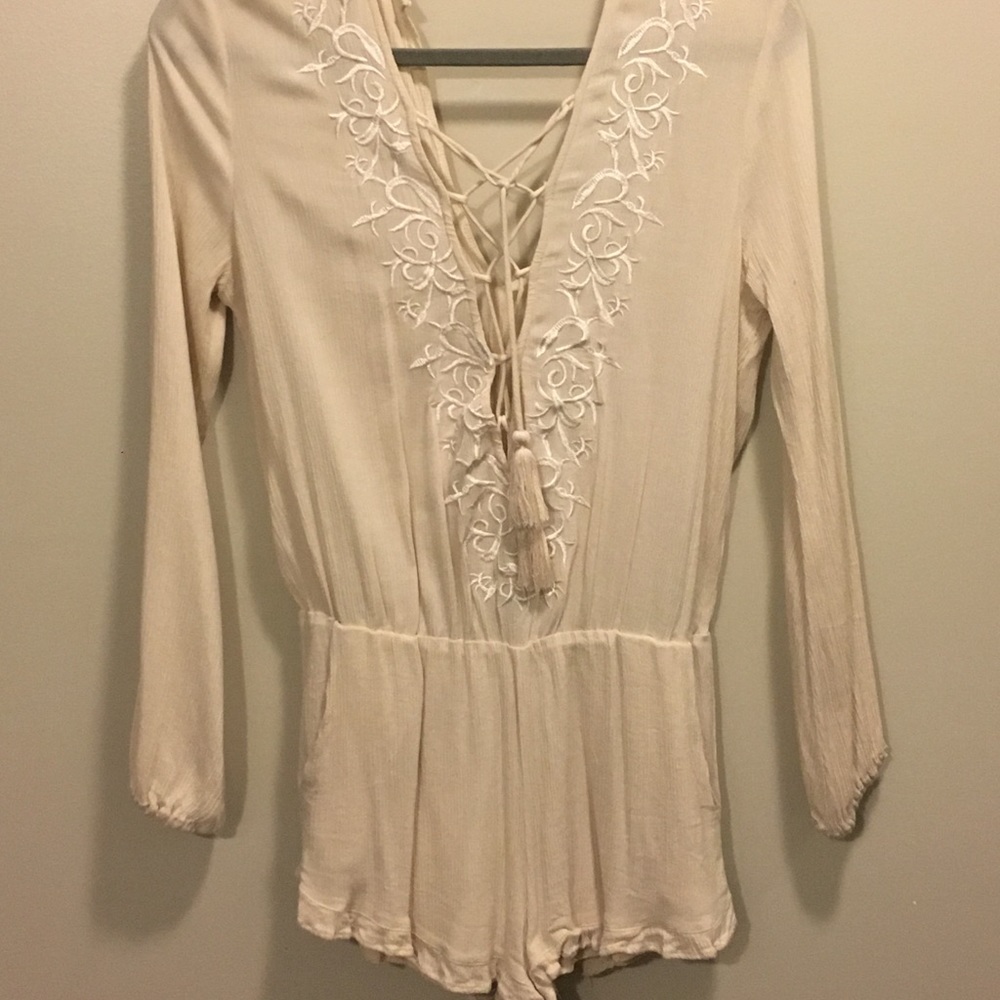 Cream Low-cut Romper